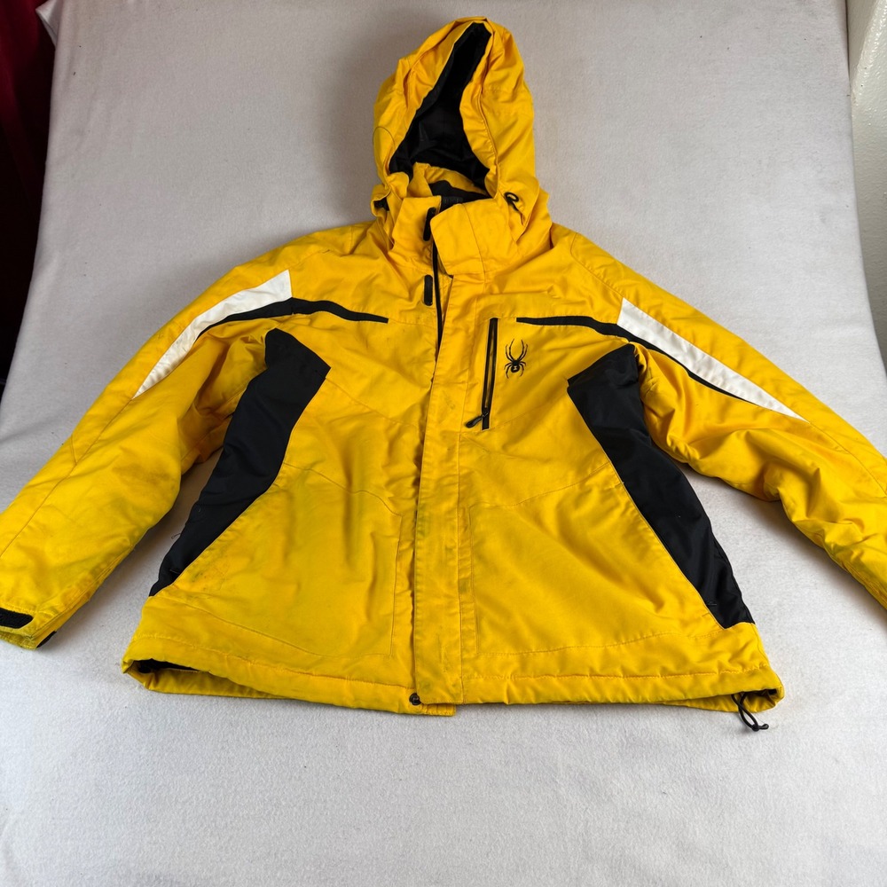 Spyder Men's Yellow‎ Black Ski Jacket Hooded Technical Winter Coat Size Large